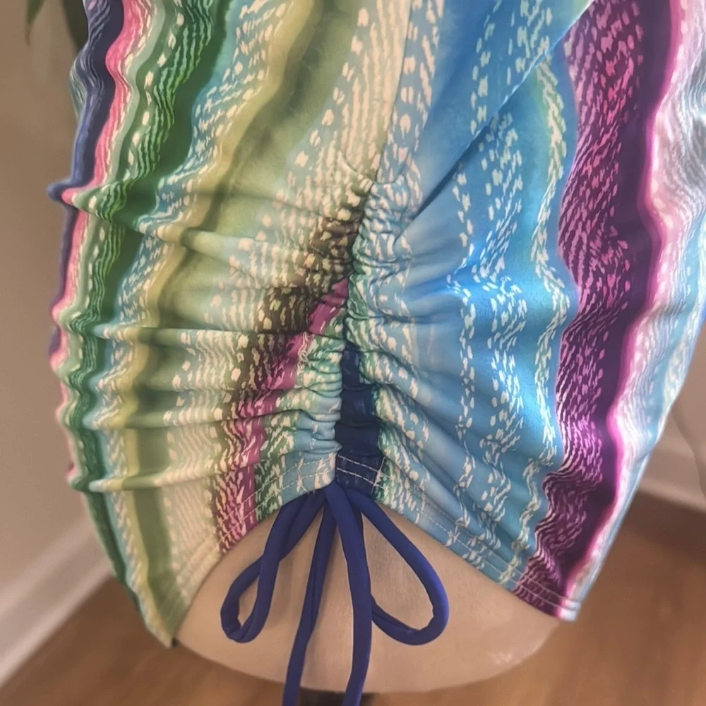 Swimsuits For All Blue and Purple Halter Top Swimsuit NWT